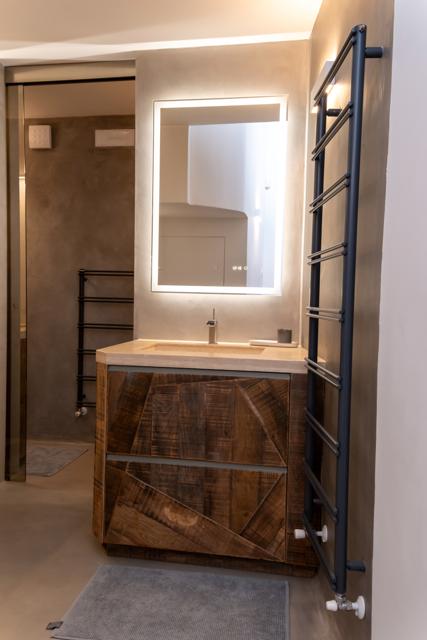 Vanity with lit mirror
